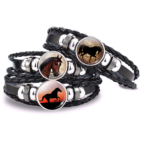 Bracelet cheval fou, Punk noir, en cuir, avec boutons en verre, accessoires unisexe, cadeau pour amoureux d'animaux ► Photo 1/6