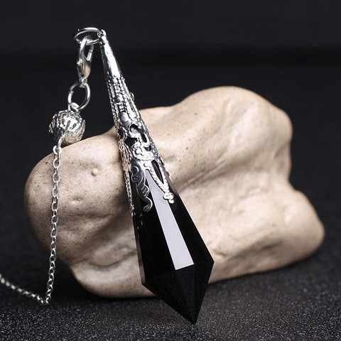 Pendules en obsidienne noire naturelle pour la dot Reiki Chakra, cristaux de guérison, collier, pendentif filigrane, nouveauté ► Photo 1/6