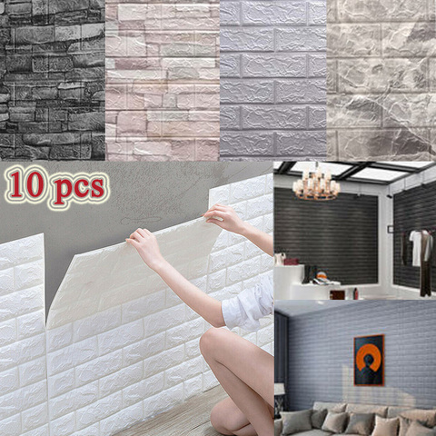 10 pièces 3D Stickers muraux auto-adhésif carrelage imperméable panneau de mousse salon TV fond Protection bébé papier peint 38*35cm ► Photo 1/6