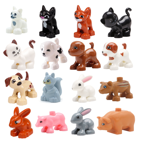 Grande taille blocs de construction chat chien cochon lapin modèle accessoires compatibles Duplo animaux de ferme assembler des jouets éducatifs pour enfant cadeau ► Photo 1/6