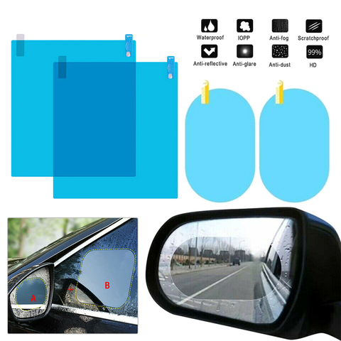 4 pièces/ensemble, film sur les lunettes latérales avant de voiture et miroir avec protection contre les reflets des phares, pluie, brouillard, anti-pluie ► Photo 1/6