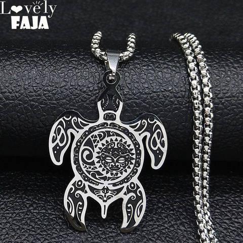 Soleil et lune acier inoxydable tortue collier pour hommes couleur argent colliers bijoux cadeau de noël cadena hombre N3234S03 ► Photo 1/6