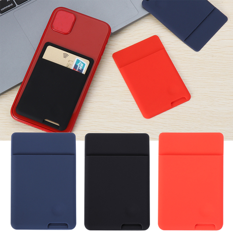 Universel auto-adhésif autocollant carte manches téléphone portefeuille étui bâton sur ID crédit porte-carte élastique Silicone téléphone portable poche ► Photo 1/6