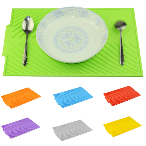 Tapis de séchage de la vaisselle en Silicone, Rectangle, résistant à la chaleur, vaisselle, vaisselle, ustensiles de Table durables, accessoires de cuisine ► Photo 1/6