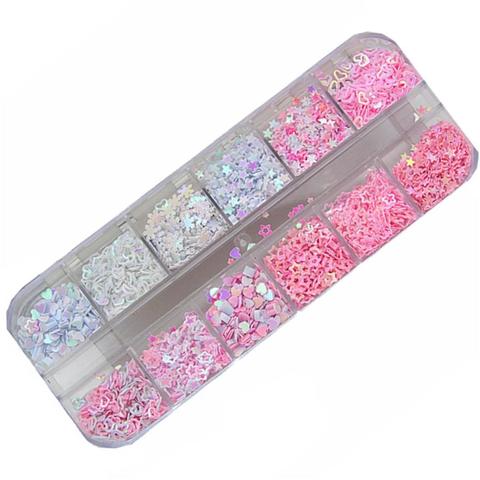 Boîte à outils de manucure holographiques et à paillettes pour les ongles, sequins, forme creuse, étoile, rose et blanc, flocons, décoration pour nail art ► Photo 1/6