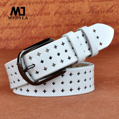 MEDYLA – ceinture en cuir véritable pour femme, accessoire de bonne qualité, large, ajouré, à la mode, assorti avec tout, L181 ► Photo 1/6