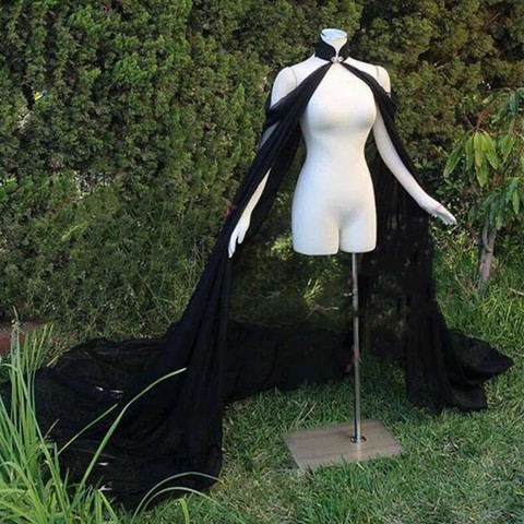 Mousseline de soie noire élégante femmes mariée boléro Cape pour robe de soirée manteau accessoires de mariage mariée Cape longue châle Elf habiller ► Photo 1/6