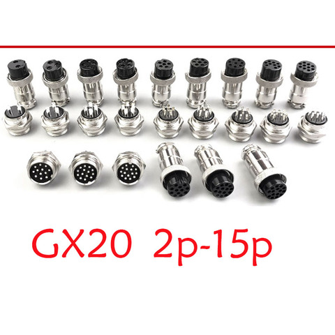 Connecteur circulaire d'aviation, 10 jeux GX20 XLR 2 3 4 5 6 7 8 9 10 12 14 15 broches, prise femelle 20mm mâle pour montage sur châssis ► Photo 1/6