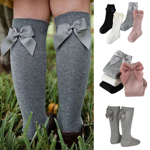 2022 bébé filles chaussettes nouveau bambin fille grand nœud genou haute longue doux enfants chaussettes nœud papillon 100% coton 0-3 ans nouveau-né chaussettes ► Photo 1/6