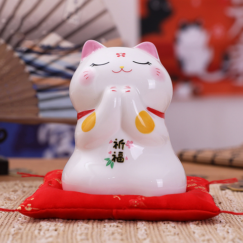 Maneki Neko porte-bonheur en céramique, 4.5 pouces, chat porte-bonheur, tirelire, ornement de maison, Figurine FENG SHUI ► Photo 1/6