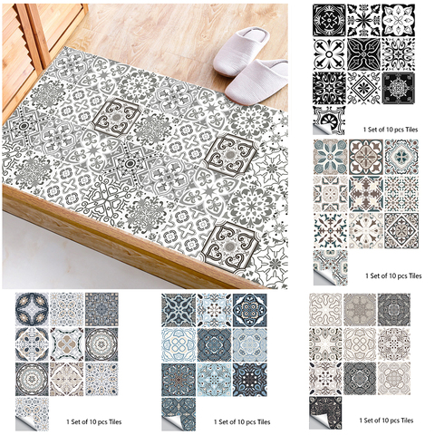 10 pièces gris rétro motif mat Surface carreaux autocollant transferts couvertures pour cuisine salle de bain Tables plancher résistant stickers muraux ► Photo 1/6