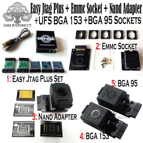 2022 original nouveau easy jtag plus boîte + emmc socket + nand adaptateur + ufs bga 153 socket + ufs bga 95 socket adaptateur ► Photo 1/6