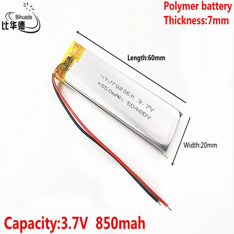 Litre batterie d'énergie bonne qualité 3.7V,850mAH 702060 polymère lithium ion / Li-ion batterie pour tablette, GPS,mp3,mp4 ► Photo 1/4