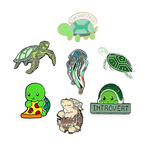 Broche en émail, tortue de mer, tortue, méduse, animal marin, vert, épingle à revers, bannière, Badge personnalisé, cadeaux pour ami ► Photo 1/6