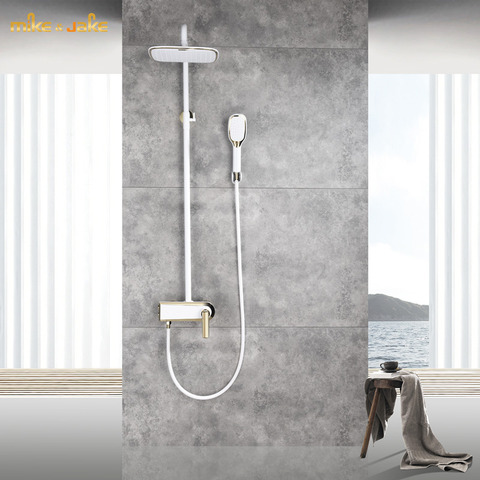 Ensemble de douche chaude et froide simple, style nordique de luxe, douche domestique, grue de douche murale en or blanc ► Photo 1/6