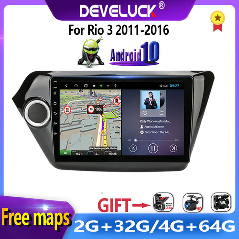 Autoradio Android 10.0, 4 go/64 go, navigation GPS, Wifi, RDS, lecteur multimédia vidéo, stéréo, 2din, pour voiture Kia RIO 3 (2011 – 2016) ► Photo 1/6