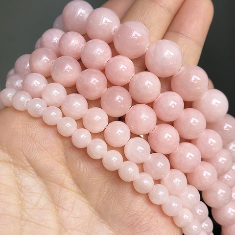 Pierre naturelle de Jades calcédoine rose clair, perles rondes espacées, pour la fabrication de bijoux, collier Bracelet à bricoler soi-même, 15 