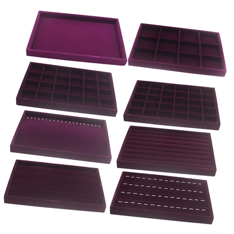 Velours empilable bijoux présentoir vitrine pour collier Bracelet anneau organisateur stockage violet 35x24x3cm ► Photo 1/6