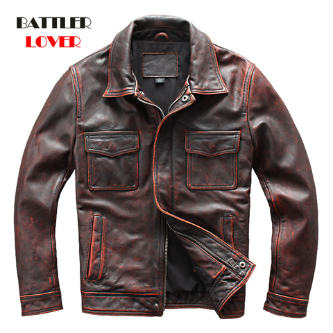 Livraison gratuite, manteau classique A2 de marque de vente, vestes de peau de vache pour hommes, veste en cuir véritable pour hommes, manteau marron vintage homme grande taille ► Photo 1/6