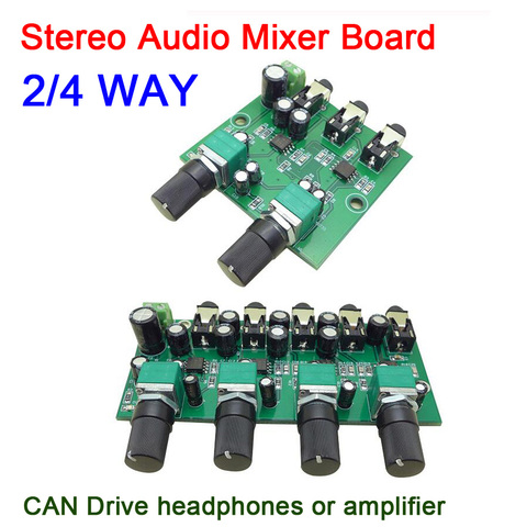 Dc 5 v-12 v stéréo Audio Signal mélangeur conseil lecteur casque amplificateur de puissance panneau de mélange une sortie 2/4 voies entrées ► Photo 1/4