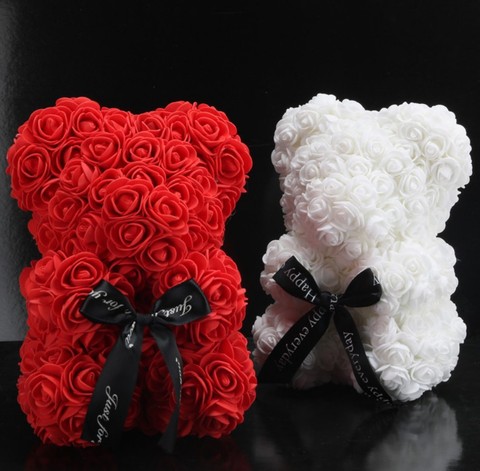 Ourson en roses artificielles, 25CM, fausses fleurs, pour un cadeau d'anniversaire, de noël, pour la saint-valentin ► Photo 1/6