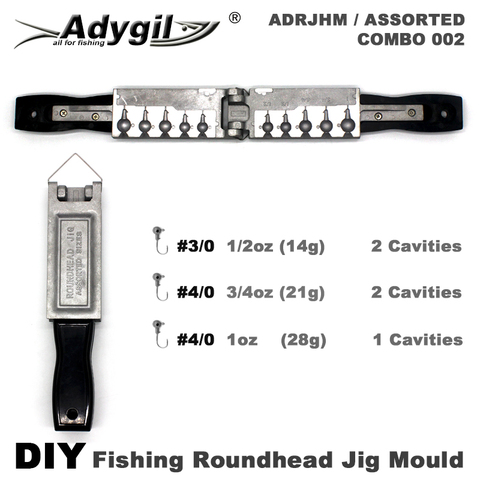 Adygil-moule à tête ronde de pêche bricolage rjhm/COMBO assorti 1/2oz. 3/4oz. Cavités 1oz 5 cavités ► Photo 1/6