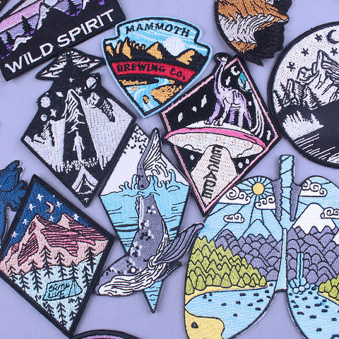 Pulaqi montagne espace rayure Applique Patch fer sur patchs brodés pour vêtements naturel Trave aventure UFO Badge autocollants ► Photo 1/6