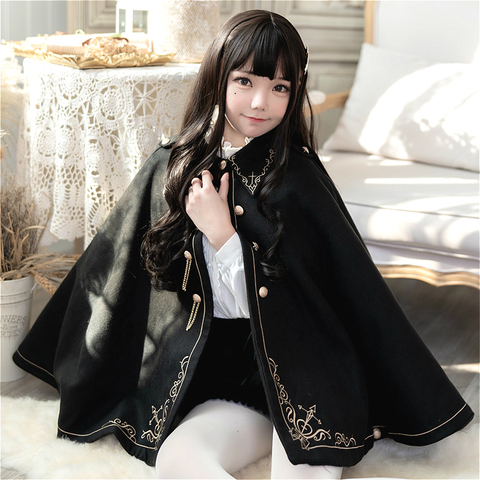 Haut d'anime japonais pour fille, manteau Lolita épaissi, Cape en queue d'aronde brodée, beau manteau de nuit Cool, automne/hiver ► Photo 1/6