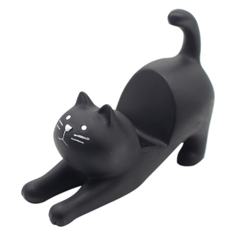 Chat noir/blanc avec Patch d'oreille marron support de Smartphone décoration support de support de téléphone portable support résine ornement cadeaux d'anniversaire ► Photo 1/6