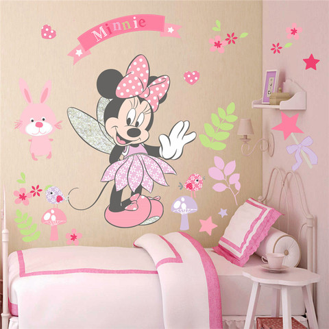 Dessin animé Mickey Minnie Stickers muraux pour chambre d'enfants chambre décoration murale film affiches porte autocollant cadeaux pour enfants ► Photo 1/6