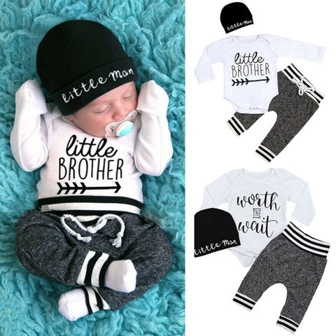 Ensemble pour nouveau-né, ensemble pour bébé garçon de 0 à 18 mois, ensemble pour nouveau-né en coton, à manches longues, pantalon, chapeaux, vêtements chauds pour bébé ► Photo 1/6