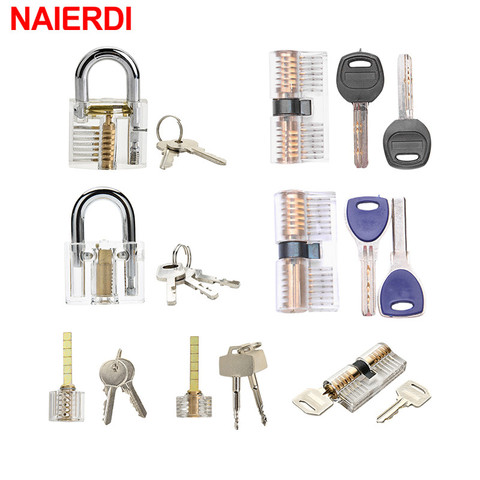 NAIERDI – cadenas d'entraînement pour serrurier 7 pièces/ensemble, combinaison de serrures transparentes, outils de formation pour serrurier, ensemble de crochets à serrure Visible, compétence pratique ► Photo 1/6