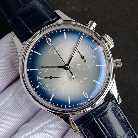 40mm bleu 1963 chronographe col de cygne montre hommes Original 1901 mouette main vent mouvement pilote mécanique montres-bracelets lumineux ► Photo 1/6