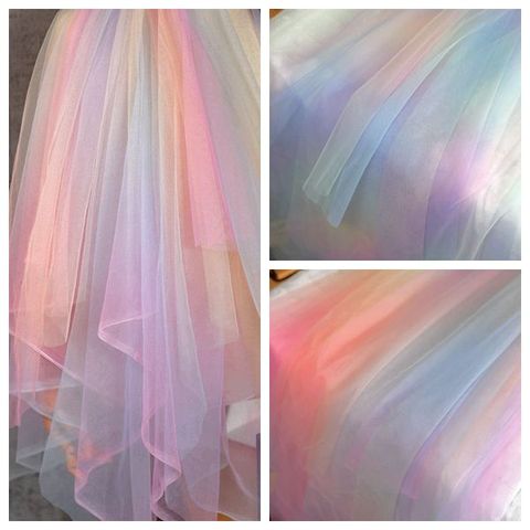 Tissu Tulle dégradé arc-en-ciel 2 mètres, bricolage couture jupe Tutu de princesse, décor de fête de mariage, tissu maille africaine ► Photo 1/6