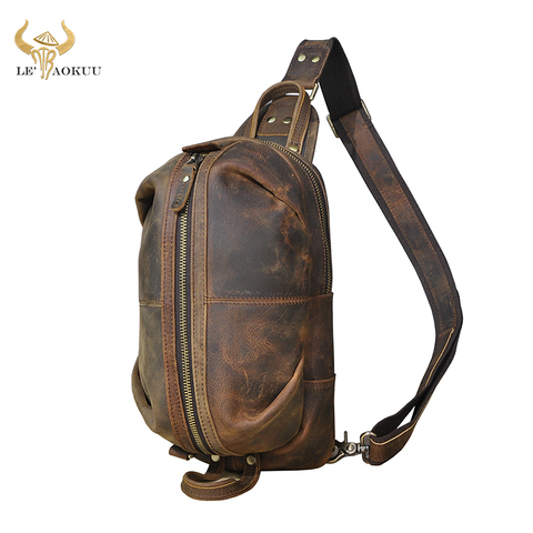 Sac en cuir Crazy Horse pour homme, sac à bandoulière poitrine en bandoulière Design pour voyage, à la mode, décontracté, Daypack, 1186 ► Photo 1/6