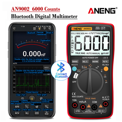 ANENG – multimètre numérique professionnel AN9002 True RMS, Bluetooth, 6000 points, testeur de tension de courant AC/DC, multimètre à portée automatique ► Photo 1/6