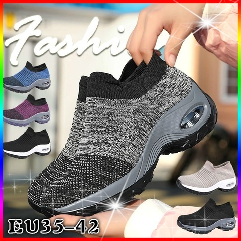 Femmes chaussures de marche en cours d'exécution chaussures en maille plate-forme de mode sans lacet Sneaker coussin d'air salle de sport chaussures de danse modernes hommes ► Photo 1/6