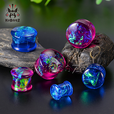 KUBOOZ à la mode plus récent feuille bleu rouge acrylique oreille Piercing bouchons jauges extenseurs corps bijoux oreille Tunnels civières une paire ► Photo 1/6