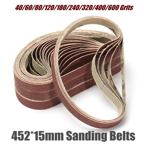 10 pièces 15*452MM bandes abrasives 40-600 grains papier abrasif bandes abrasives pour ponceuse à bande outil abrasif bois doux métal polissage ► Photo 1/6