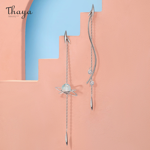 Thaya 100% véritable solide 925 en argent Sterling saule oreille goutte pendaison Cryst boucle d'oreille breloques сеееоfor femmes cadeau de mode bijoux fins ► Photo 1/6