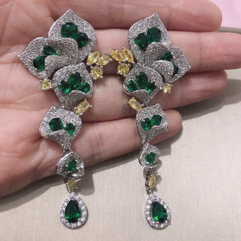 Boucle d'oreille goutte de luxe pour femmes, vert cz, tendance ► Photo 1/6