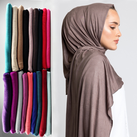 Musulman Hijab Jersey écharpe femmes 2022 doux solide couleur châle Foulard Femme Musulman envelopper tête foulards Bandana Laven ► Photo 1/6