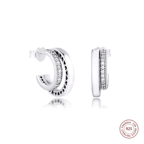 Boucles d'oreilles en argent Sterling 2022 pour femmes, Double cerceau Pavé, bijoux fins de mariage, nouvelle collection 925 ► Photo 1/5