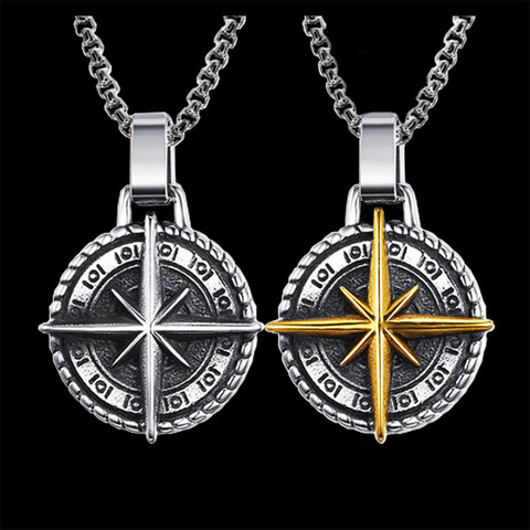 Pendentif Viking nord pour hommes, chaîne Cool à la mode livraison directe, en acier inoxydable, collier en boussole, cadeau pour petit ami, 316 ► Photo 1/6