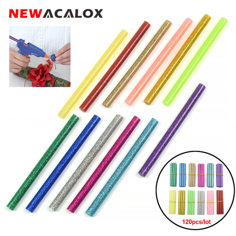 NEWACALOX 120 pcs/lot coloré colle thermofusible bâtons 7mm pour Mini pistolet à colle haute viscosité adhésif réparation bricolage Art artisanat outil à main ► Photo 1/6