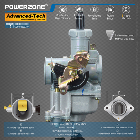 Powerzone – carburateur PZ30B 30mm CVK, pompe d'accélérateur pour CG Vertical 200cc-250cc Dirt Pit Bike,ATV,Quad ,Go-kart ,Buggy ► Photo 1/6