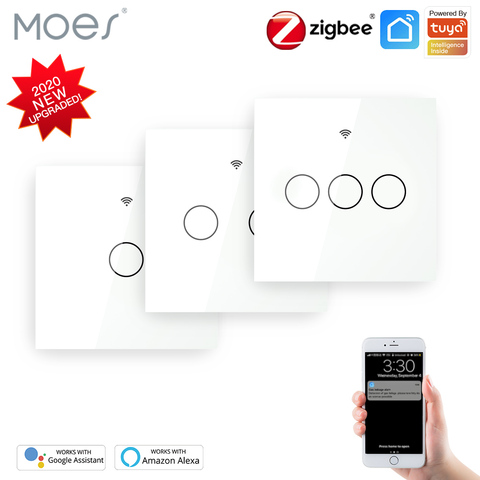 ZigBee mur tactile interrupteur d'éclairage intelligent avec neutre/pas de neutre, pas de condensateur vie intelligente/Tuya fonctionne avec Alexa,Google Hub requis ► Photo 1/6