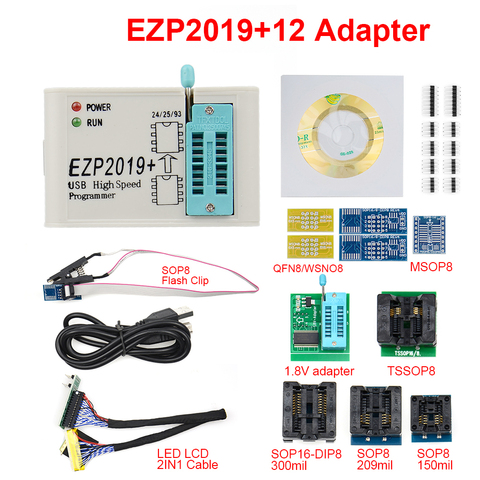 2022 EZP2022 ensemble complet haute vitesse USB SPI programmeur + 12 adaptateur SOP8 pince de test sop8/16 Support 24 25 93 EEPROM 25 Flash Bios puce ► Photo 1/6