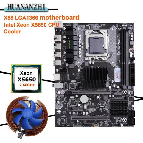 HUANAN ZHI X58 carte mère CPU combos avec refroidisseur USB3.0 X58 LGA1366 carte mère CPU Xeon X5650 soutien turbo boost tous testés ► Photo 1/6