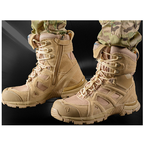 Haute Tube en cuir maille respirant antidérapant Combat militaire bottes tactiques Sports de plein air formation escalade désert randonnée chaussures ► Photo 1/6